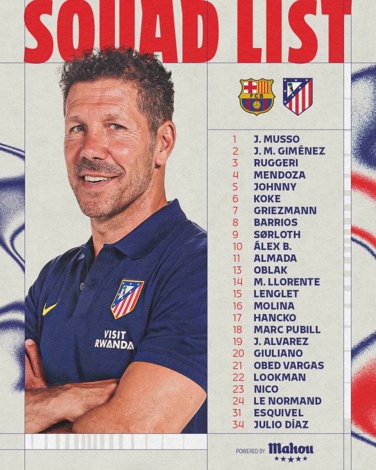 开云-爱游戏-马竞客战巴萨名单：阿尔瓦雷斯、格列兹曼、卢克曼、阿尔马达在列